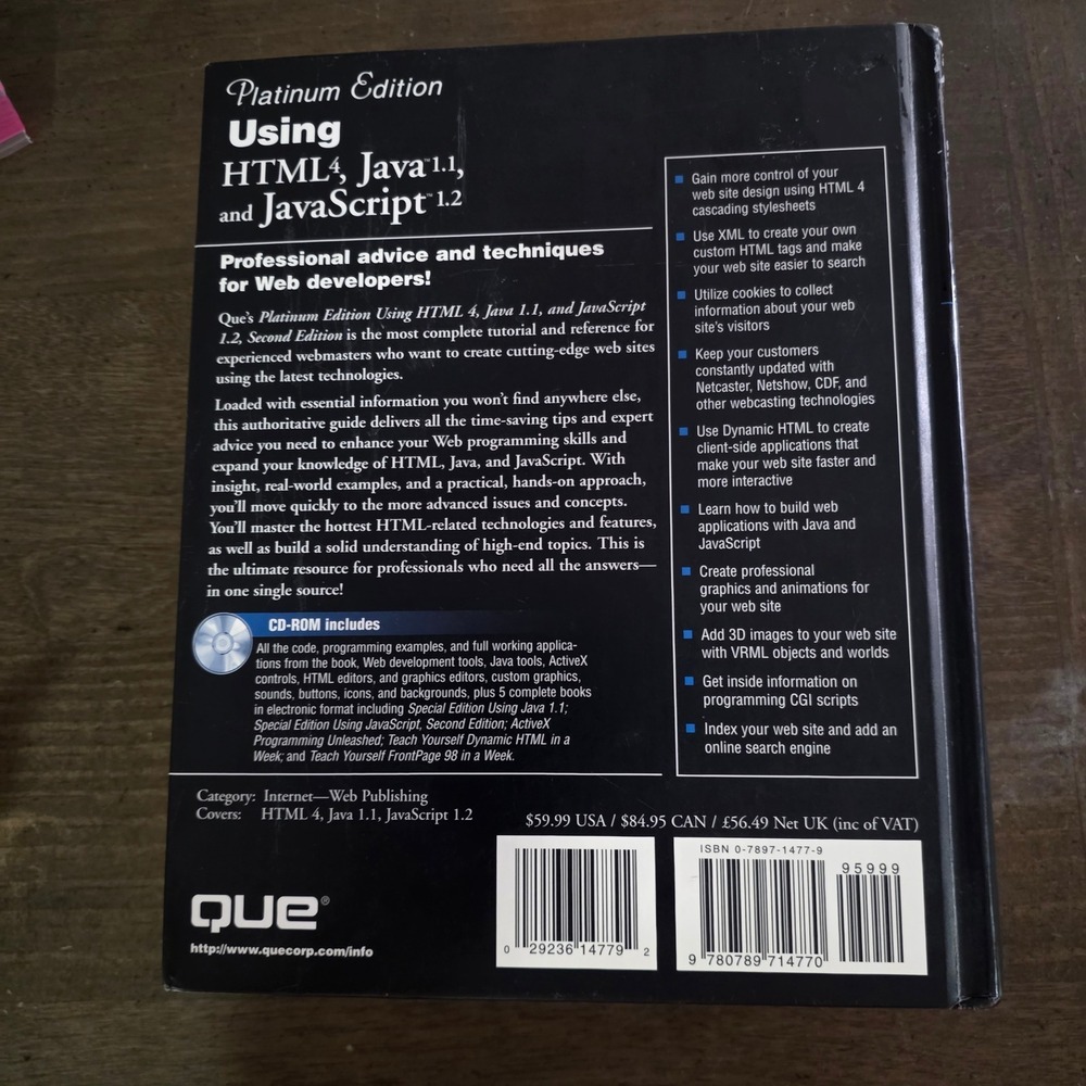 Que Using HTML 4 Java 1.1 JavaScript 1.2 Book Platinum Edition 1998 Tech - Picture 3 of 9